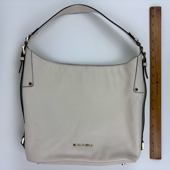 MICHAEL MICHAEL KORS Bedford Belted White Pebble Leather Hobo Shoulder Bag Large - Picture 1 of 16